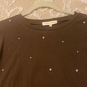 Gilded Intent Brown Embellished Long Sleeve Top
